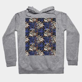 William Morris Tulip and Willow Pattern Blue on Black Hoodie